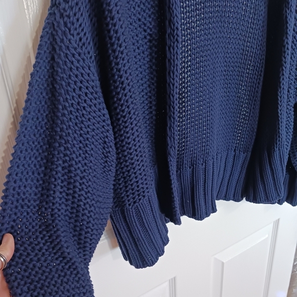 Aerie Blue open weave Cardigan oversized small coastal grandma - Picture 3 of 9